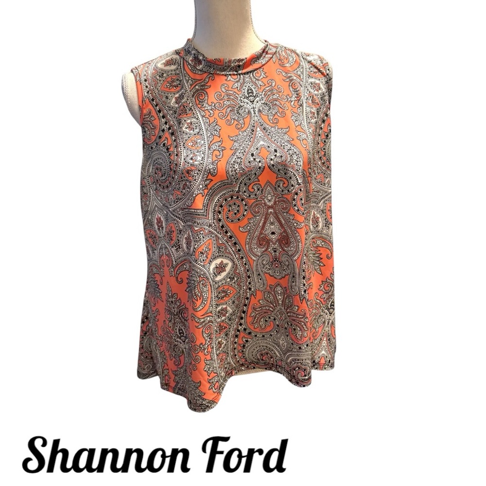 Orange Print Sleeveless Print Top LARGE #M